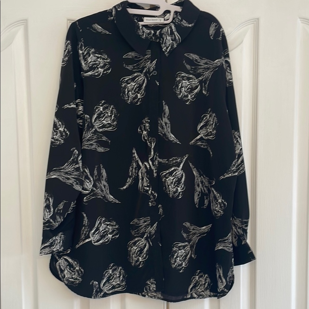 Susan Graver Black Floral Women's Tunic Top Size 16